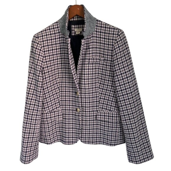 J.Crew Regent Houndstooth Blazer Gold Buttons Wool Blend Lined Size 14 - Picture 2 of 11
